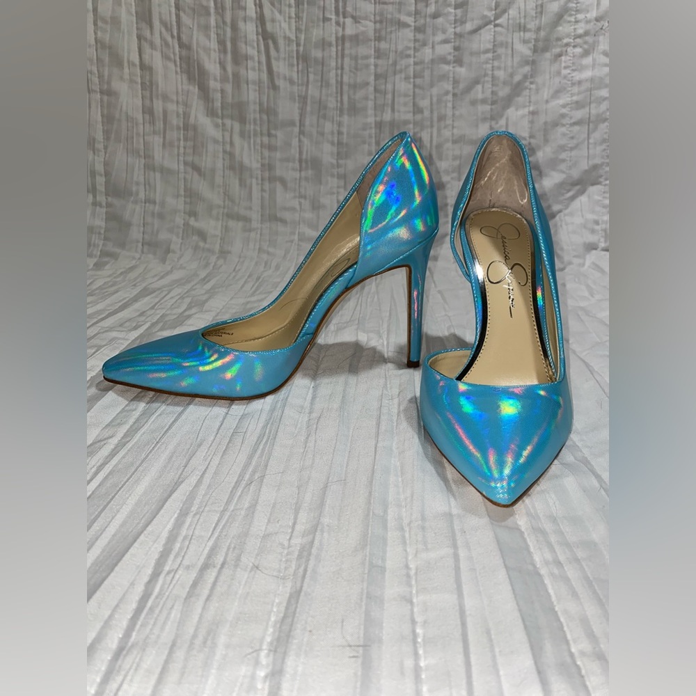 Blue holographic Jessica Simpson heels. Worn once on pavement.